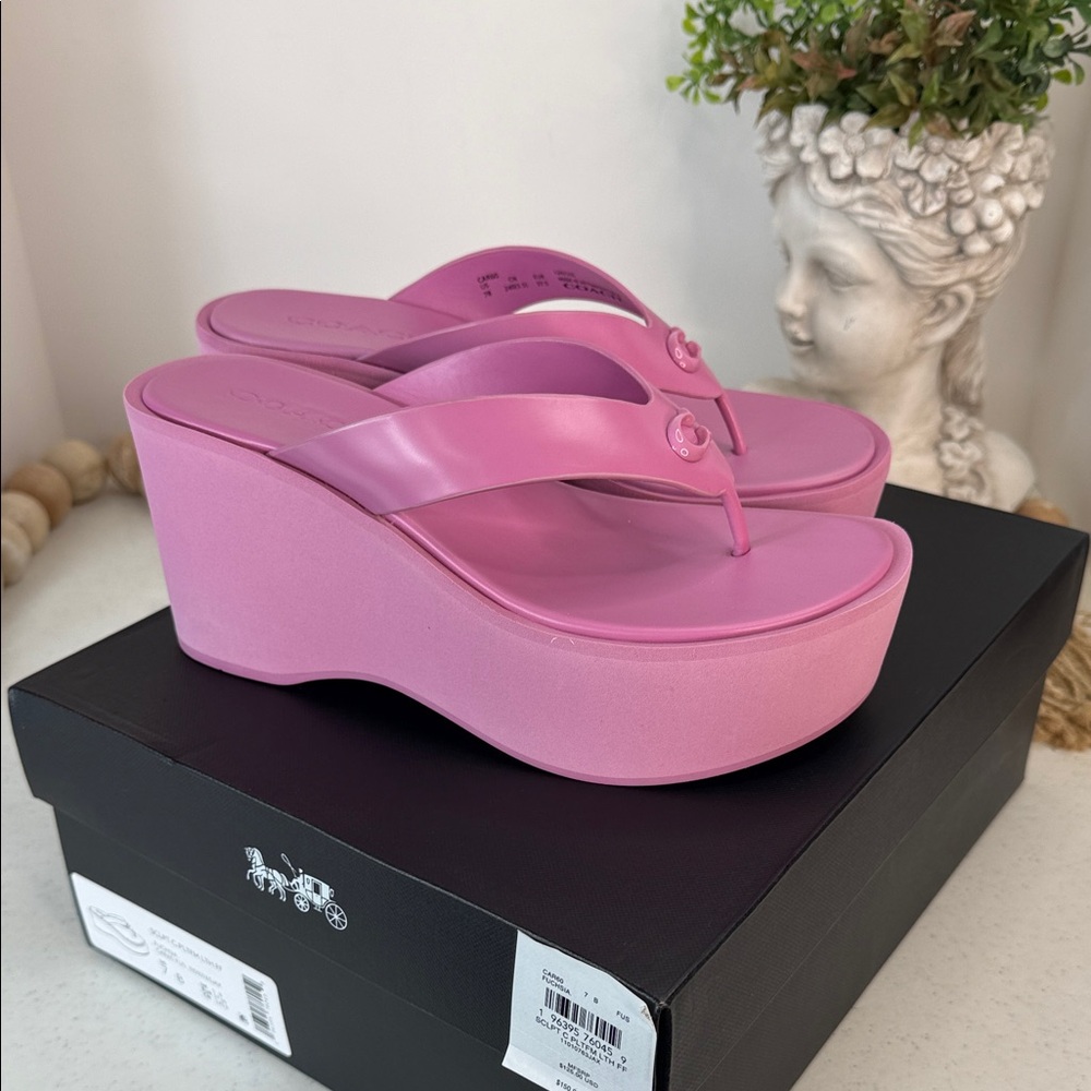 Coach Women's Sculpted C Platform Flip Flop Sandals Fuchsia Size 7 - Picture 14 of 14
